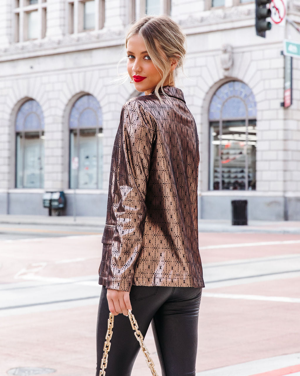 Thrill Seeker Metallic Pocketed Blazer - Bronze