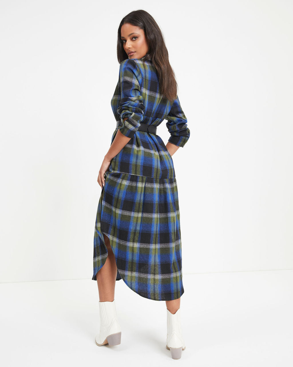 Jonathan Pocketed Plaid Button Down Midi Dress