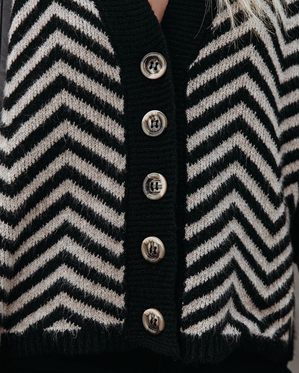 Halston Button Front Chevron Knit Cardigan