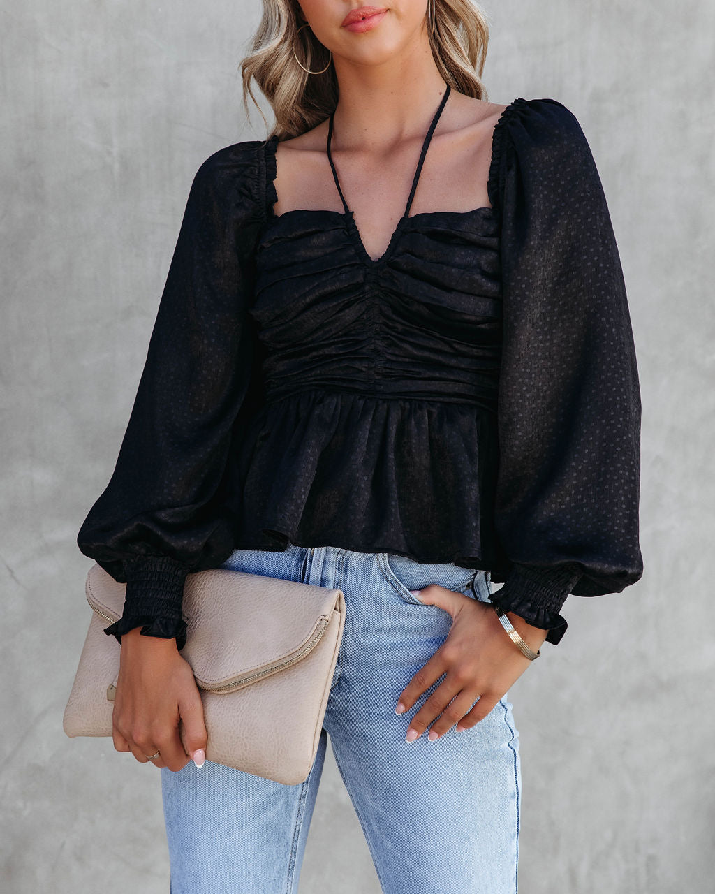Let Me Be The One Satin Ruched Top - Black