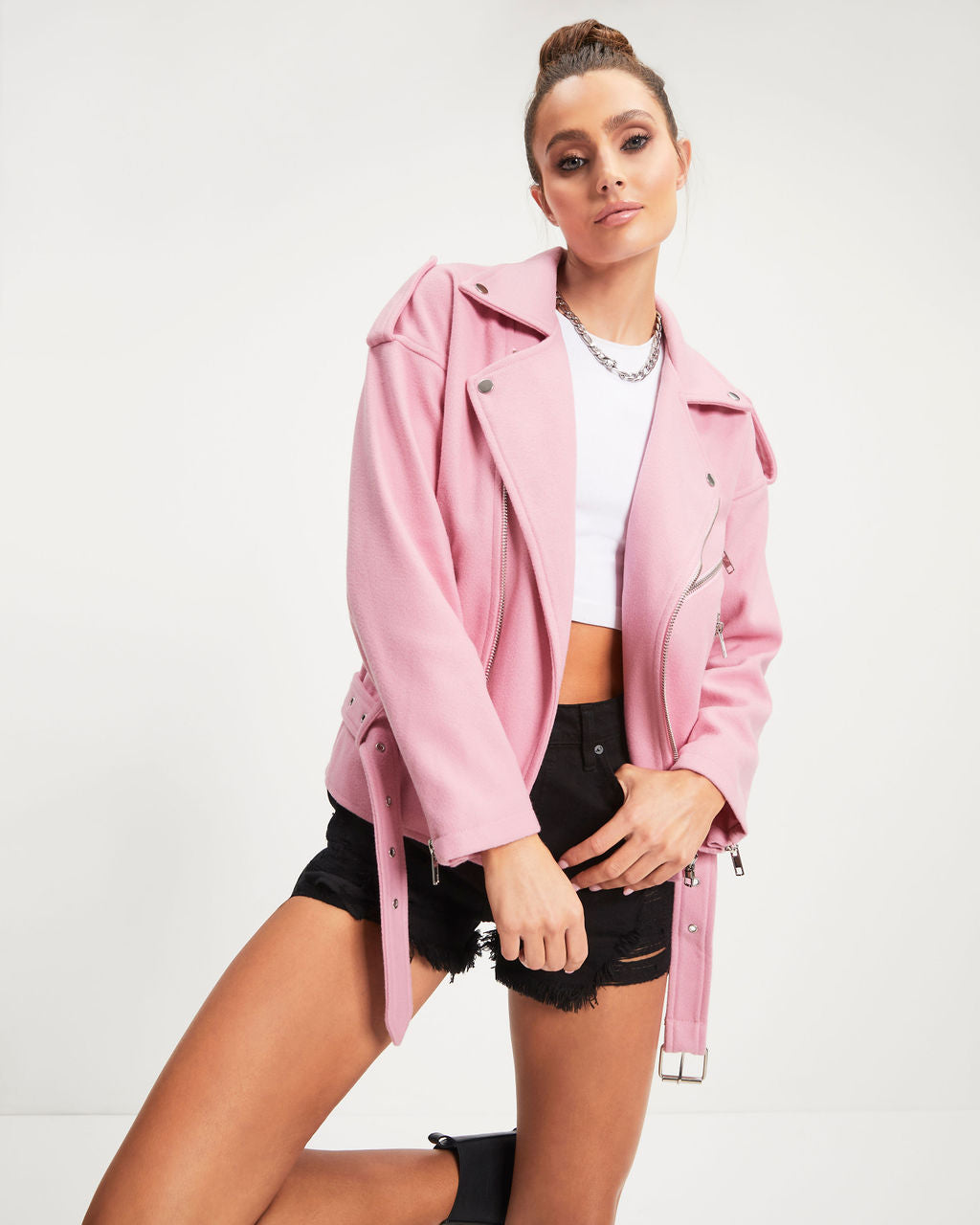 Harley Biker Pocketed Jacket - Pink