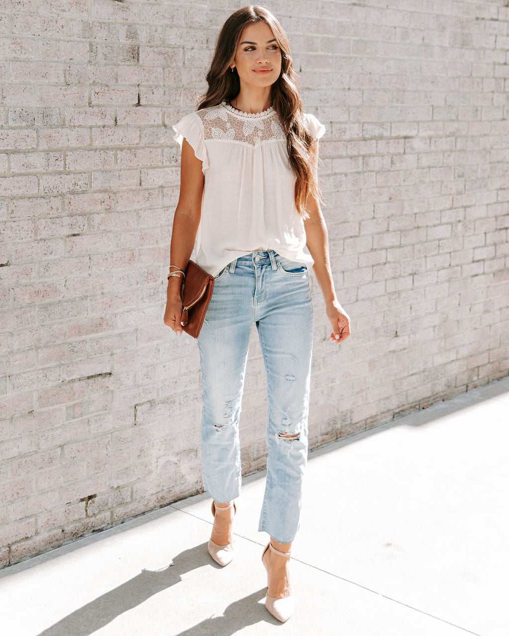 Faye Crochet Lace Babydoll Top - Cream