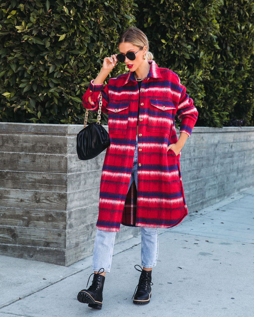 Breezy Septembers Pocketed Plaid Button Down Coat - FINAL SALE