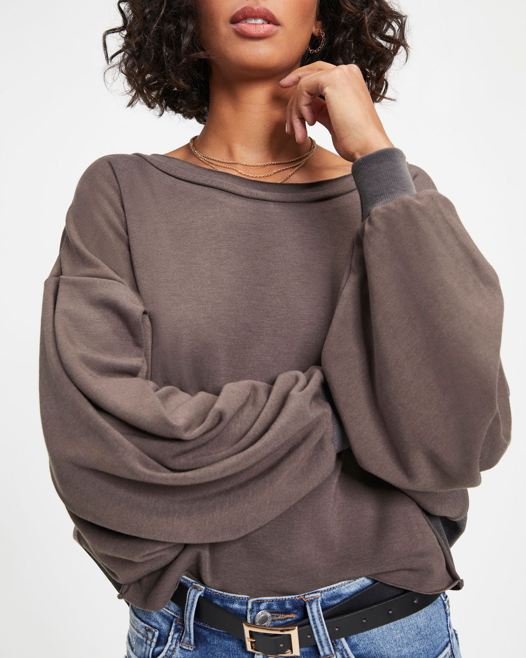 Jerome Knit Dolman Long Sleeve Top - Charcoal