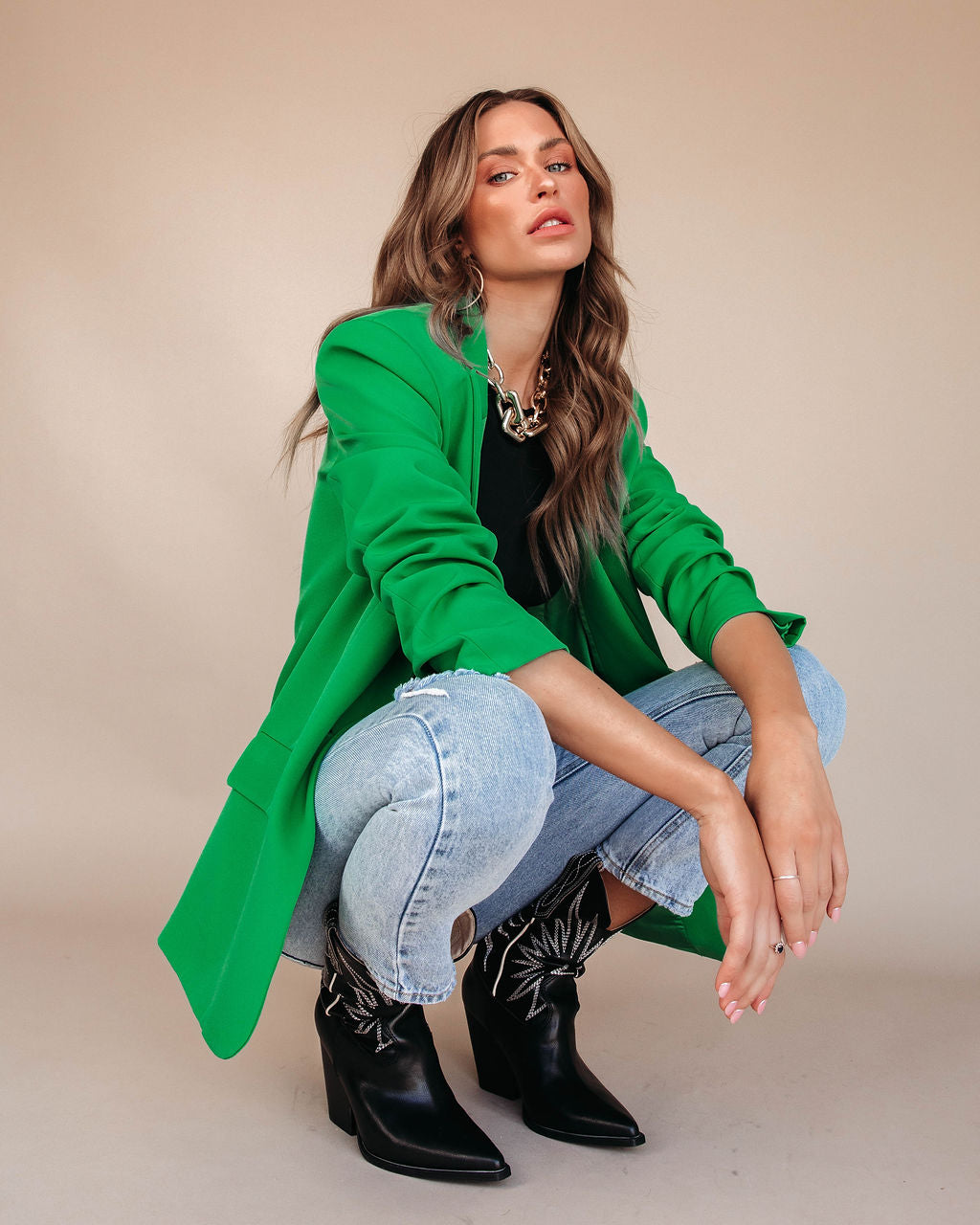Makayla Pocketed Blazer - Green
