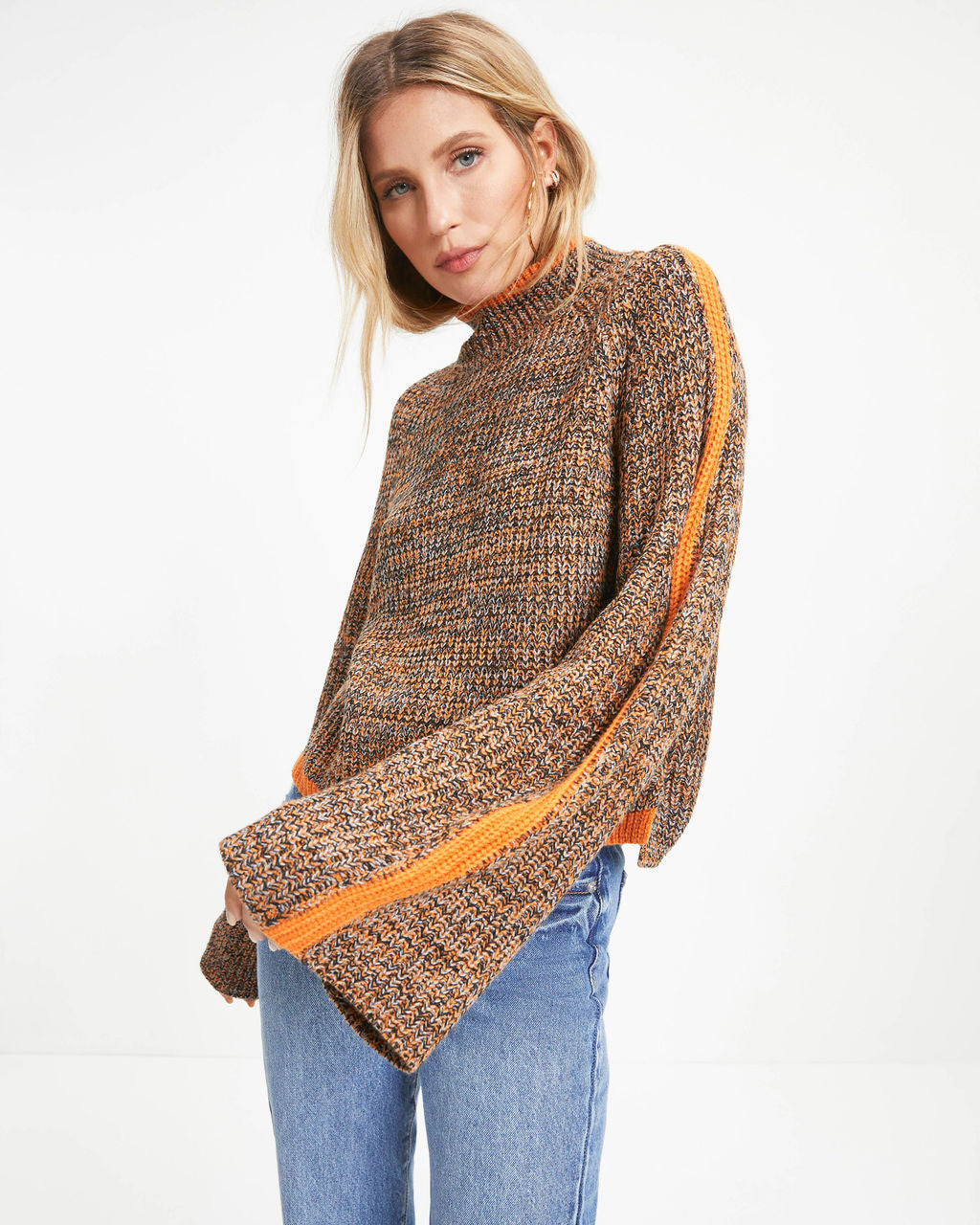 Michelle Mock Neck Pullover Sweater - Orange