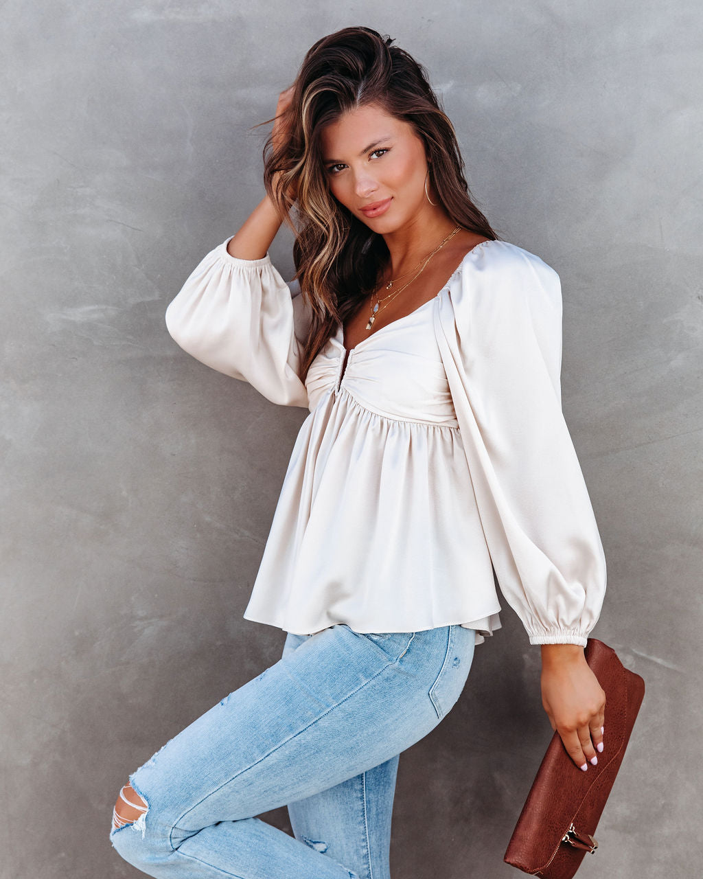 Such A Goddess Lace Up Babydoll Top - Ivory