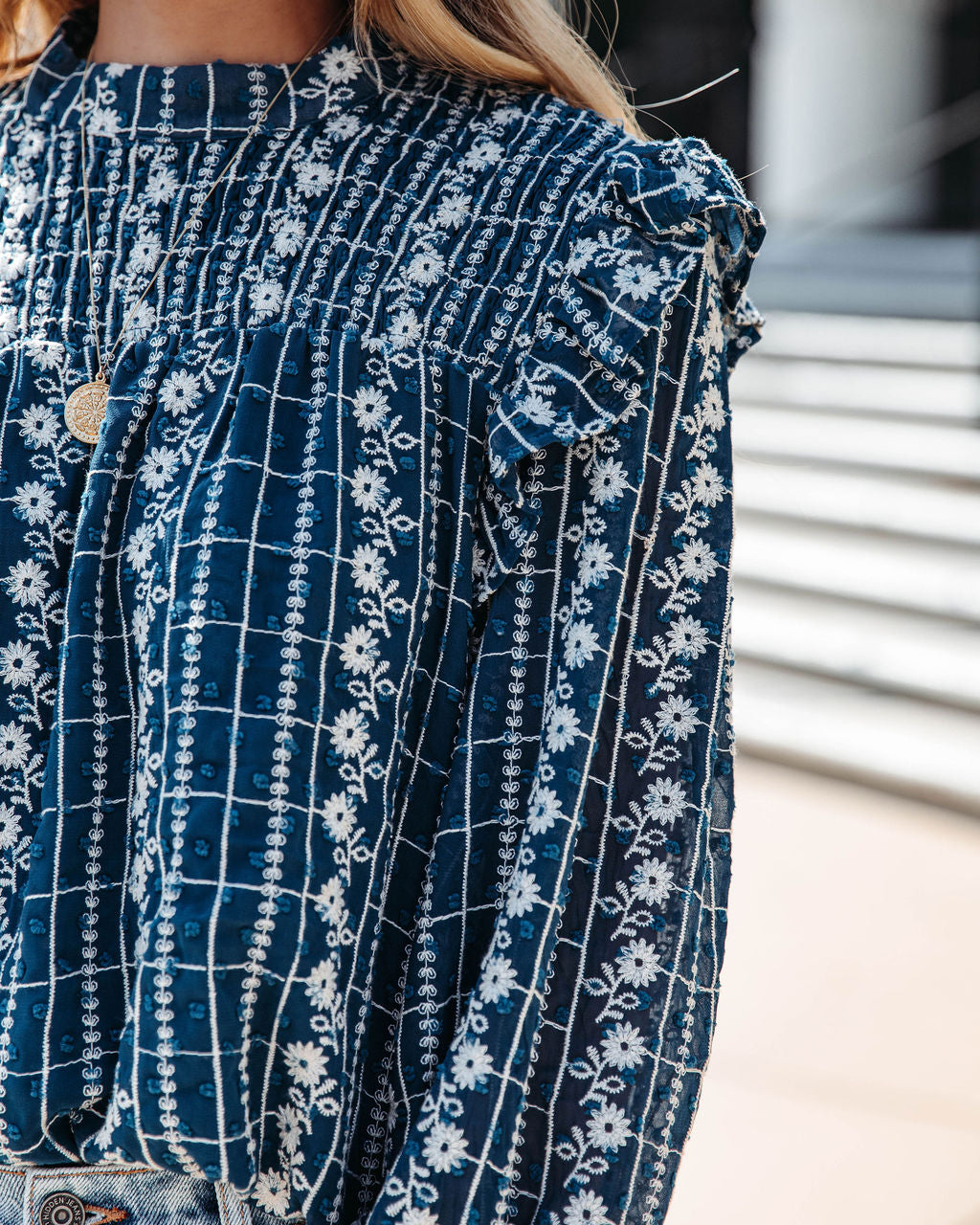 Freya Textured Embroidered Smocked Top - SALE