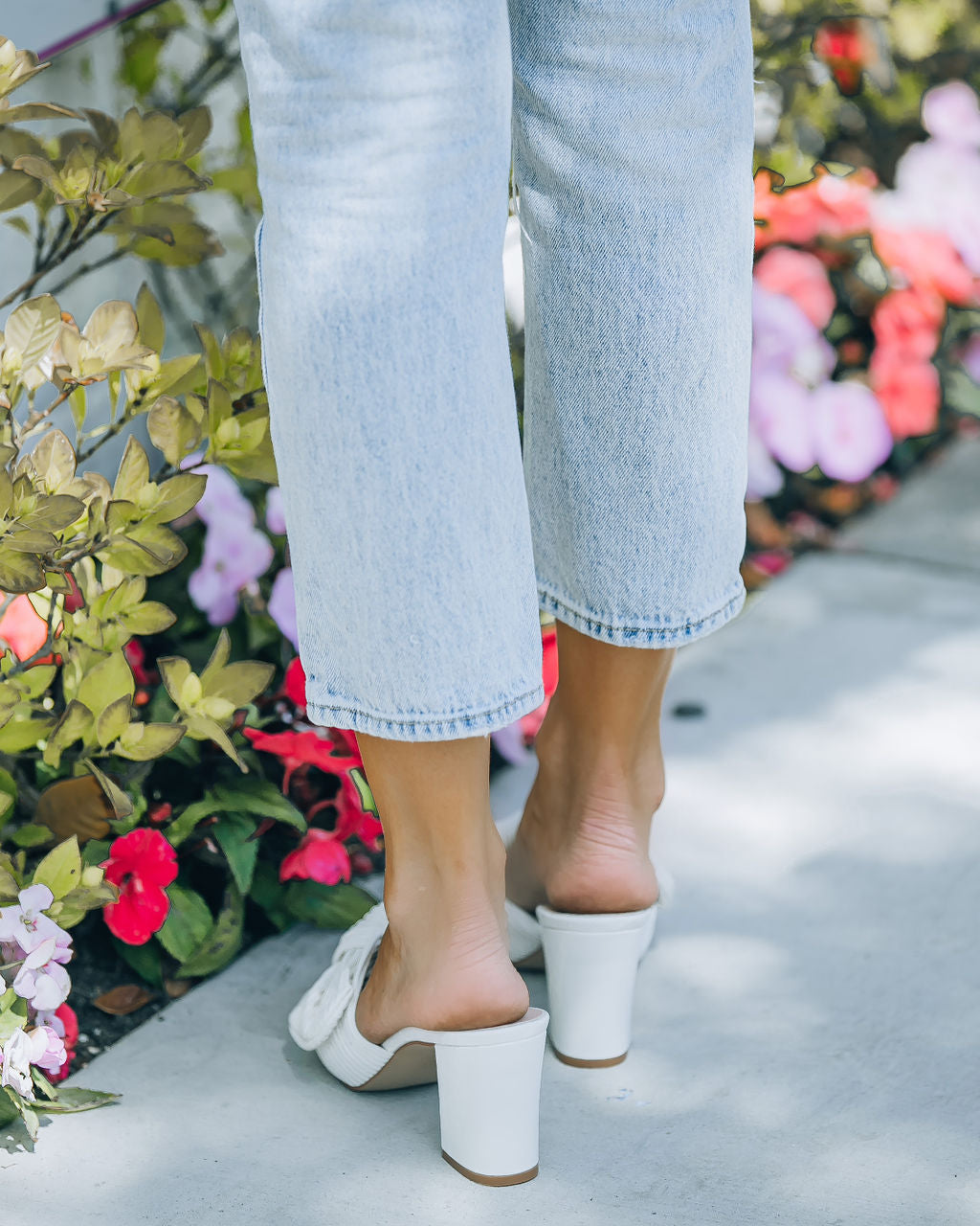 Colette Pleated Faux Leather Block Heel-White - FINAL SALE