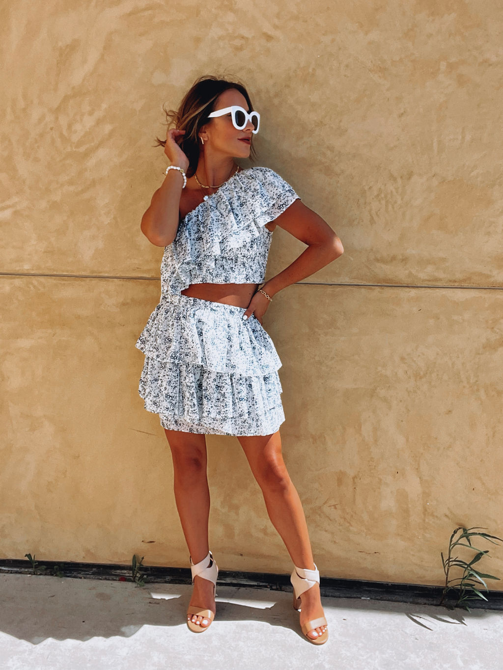 Natalia One Shoulder Cotton Floral Smocked Crop Top - FINAL SALE