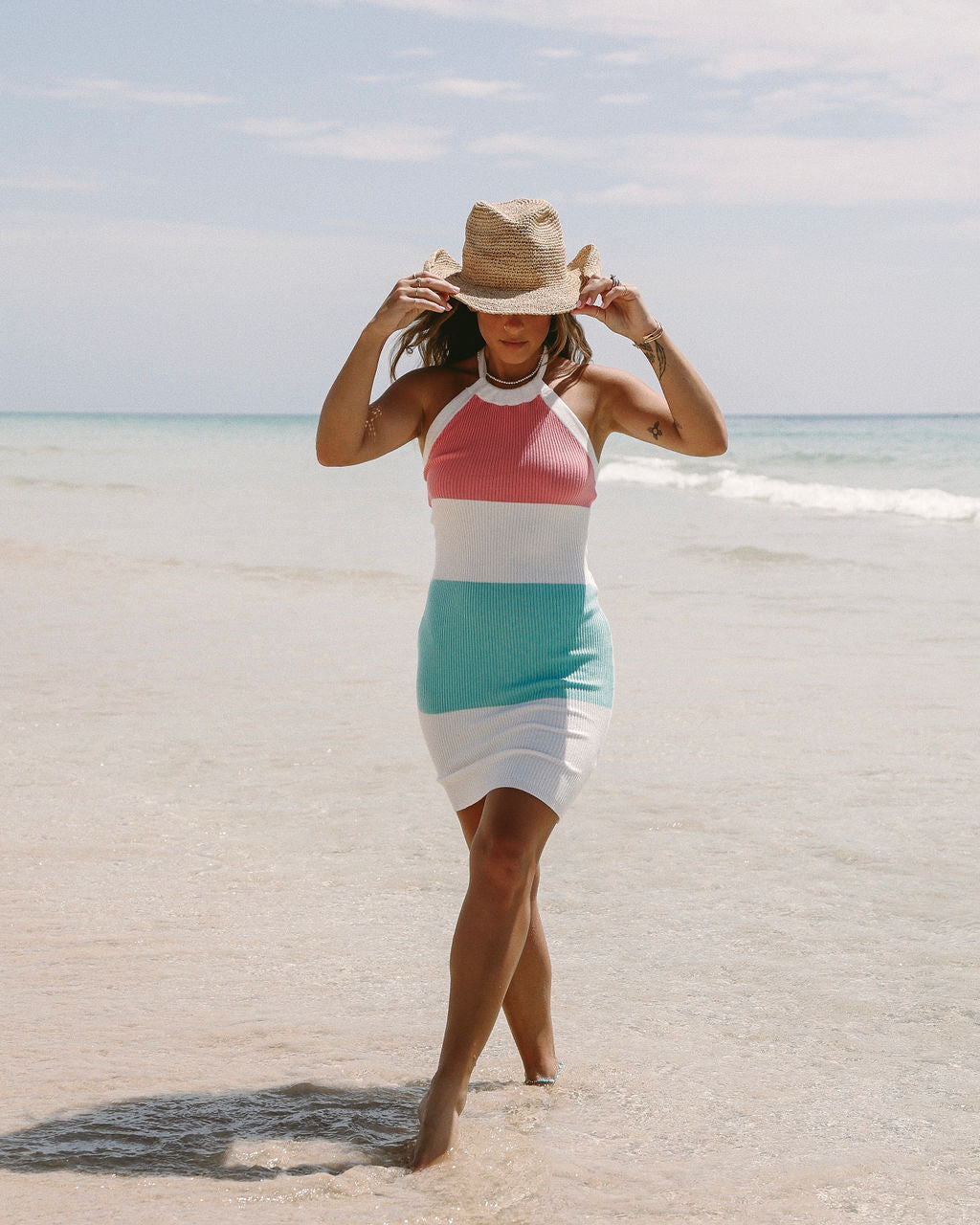 Sunset Shades Halter Ribbed Mini Dress - FINAL SALE