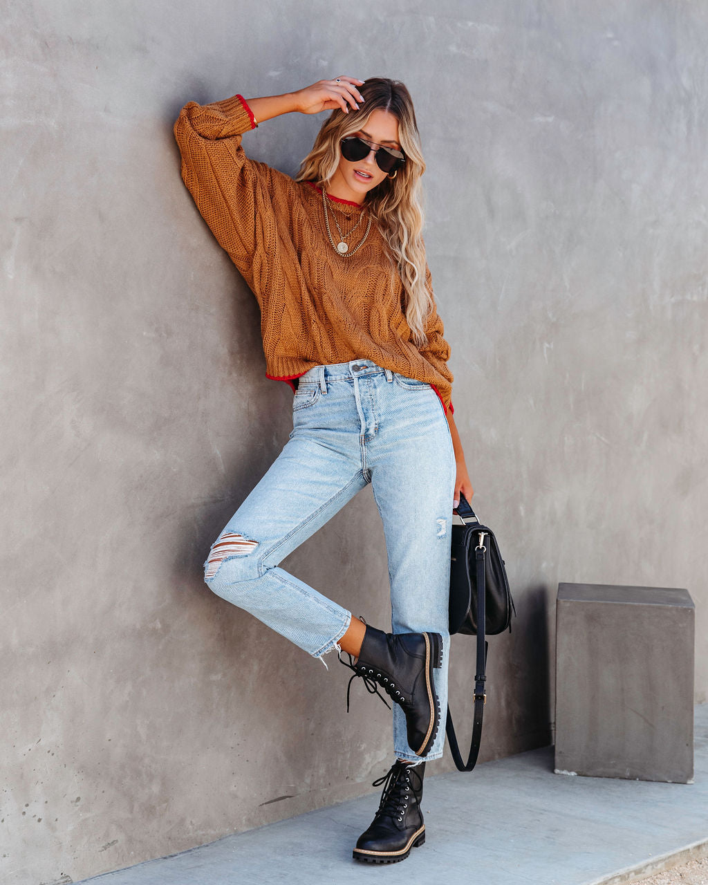 Chicago Strolls Cable Knit Sweater - Camel