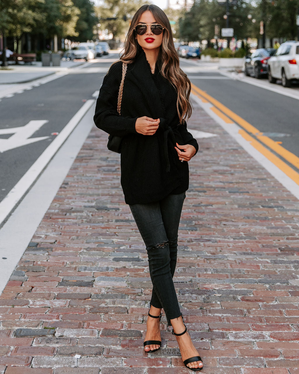 Aurelle Frayed Knit Cardigan - Black