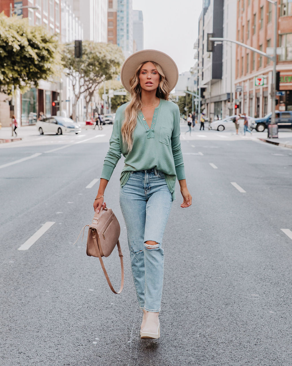 Ezra Grommet Long Sleeve Top - Sage