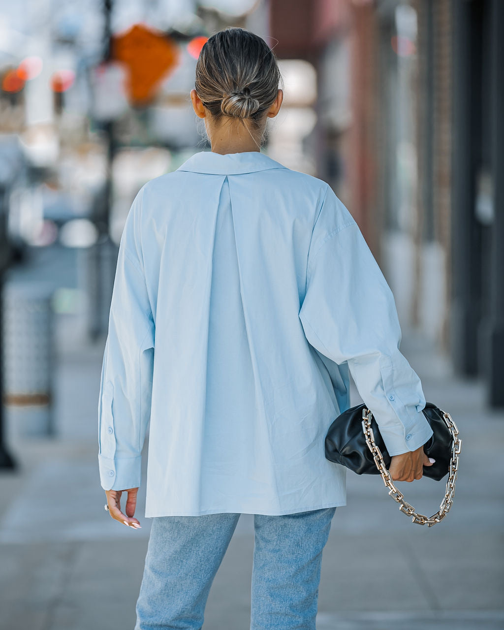 Federica Cotton Button Down Top - Light Blue