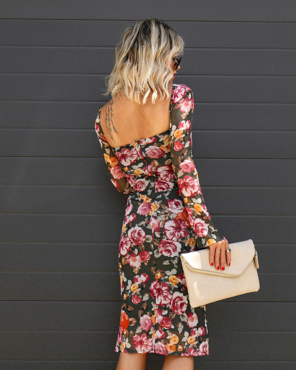 Maureen Floral Sheer Sleeve Midi Dress