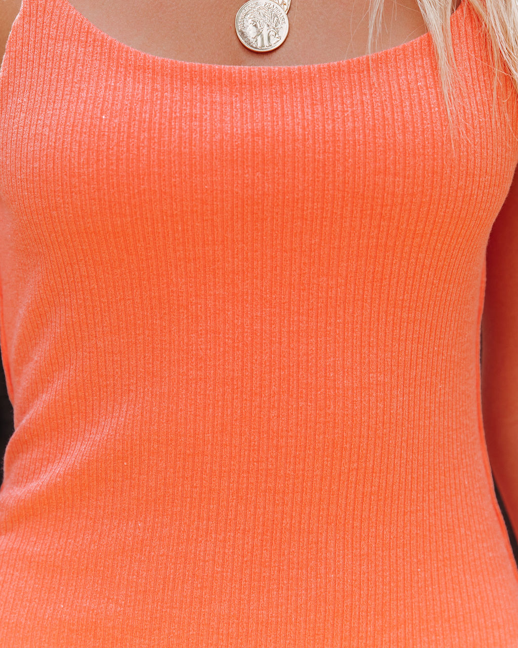 Luna Ribbed Knit Midi Dress - Tangerine
