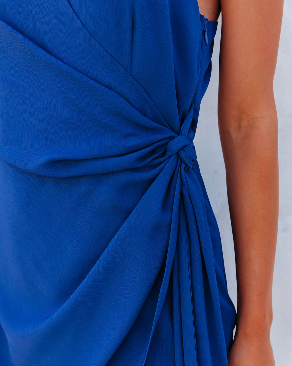 Gemstone One Shoulder Gathered Mini Dress - Cobalt Blue