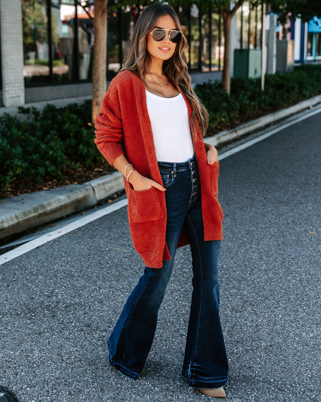 Good Lover Pocketed Chenille Cardigan - Cinnamon