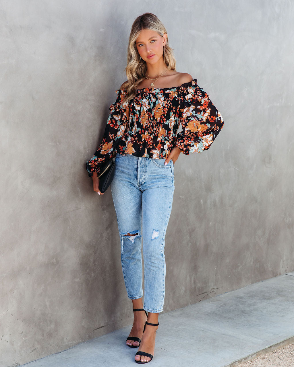 Bruna Floral Smocked Off The Shoulder Top