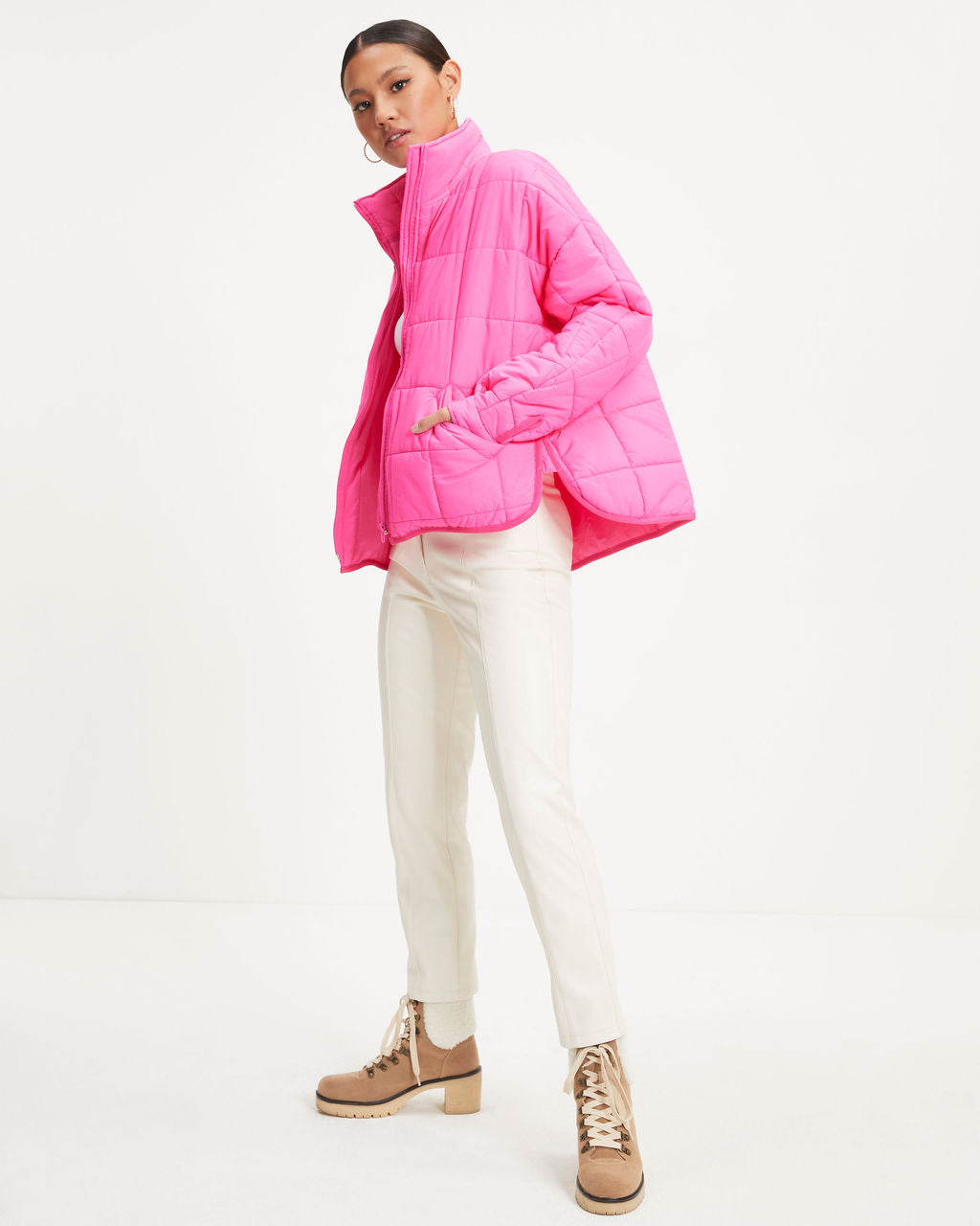Hunter Quilted Pocketed Jacket - Neon Pink