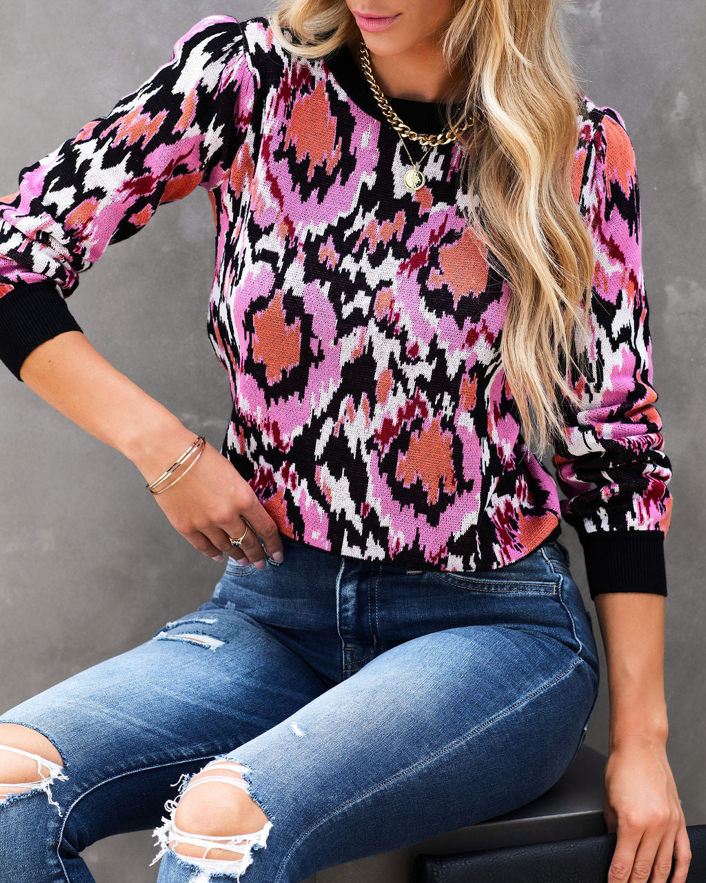 Zoe Printed Pullover Sweater - SALE