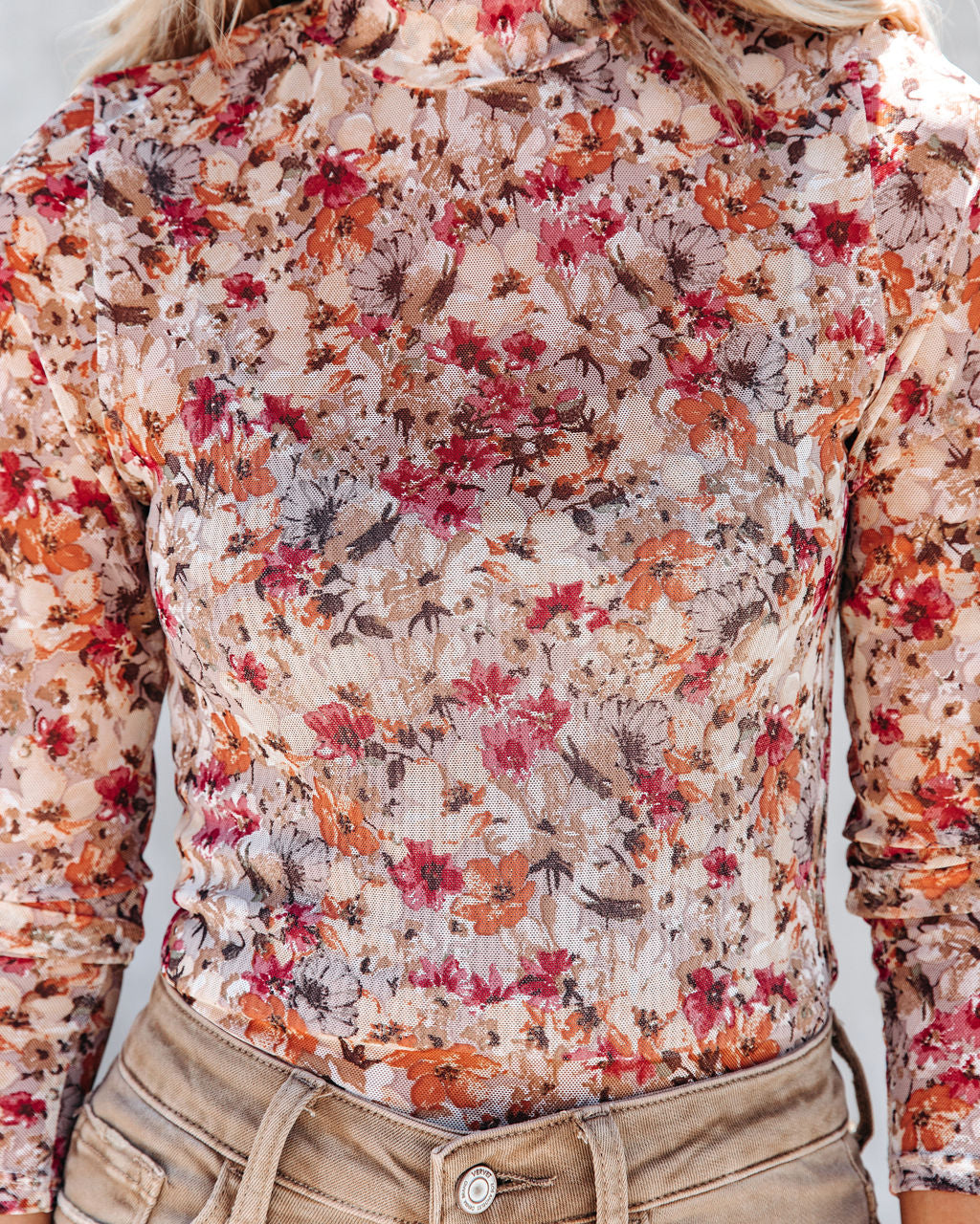 Maven Floral Sheer Mock Neck Top