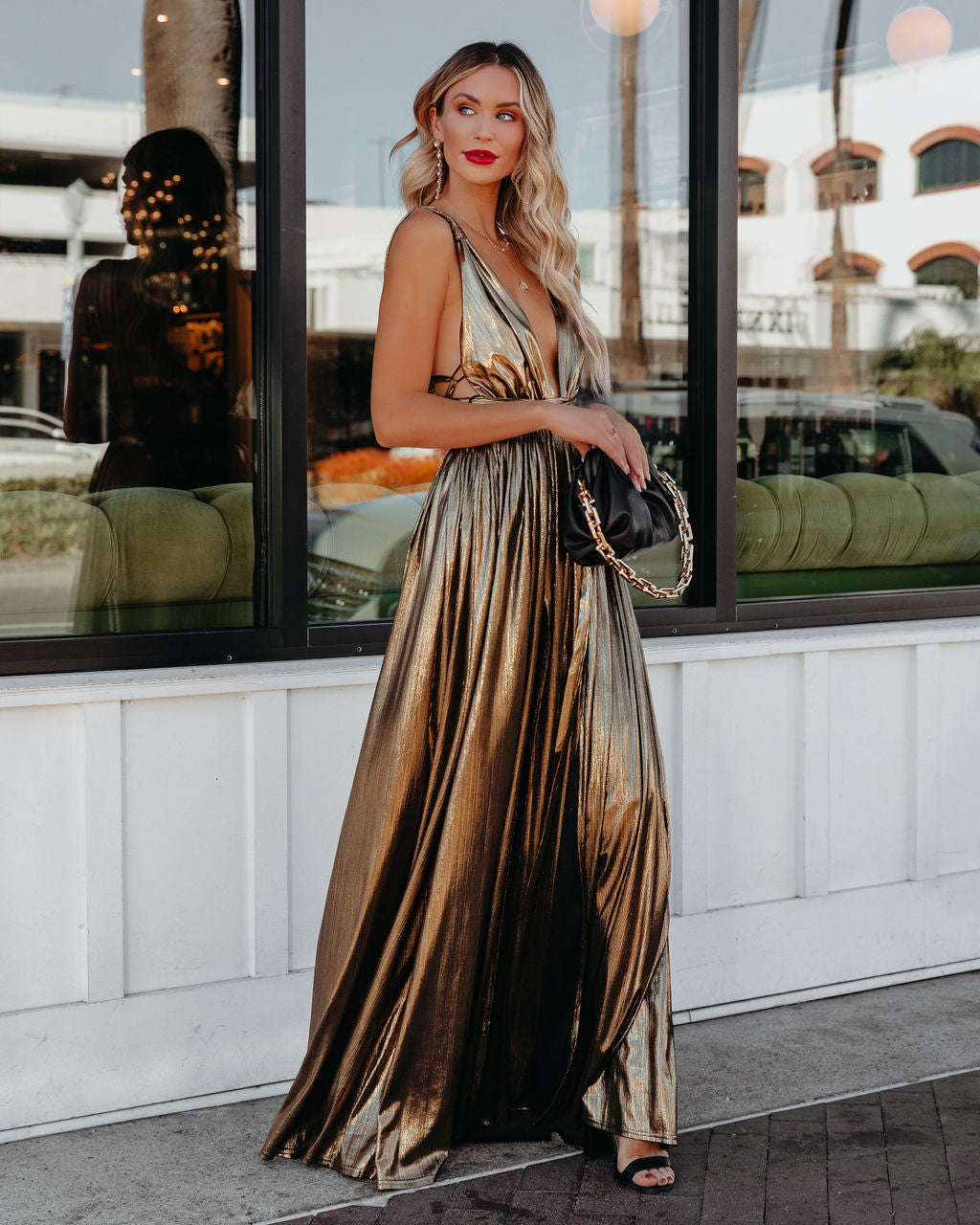 Esmeralda Metallic Wrap Maxi Dress