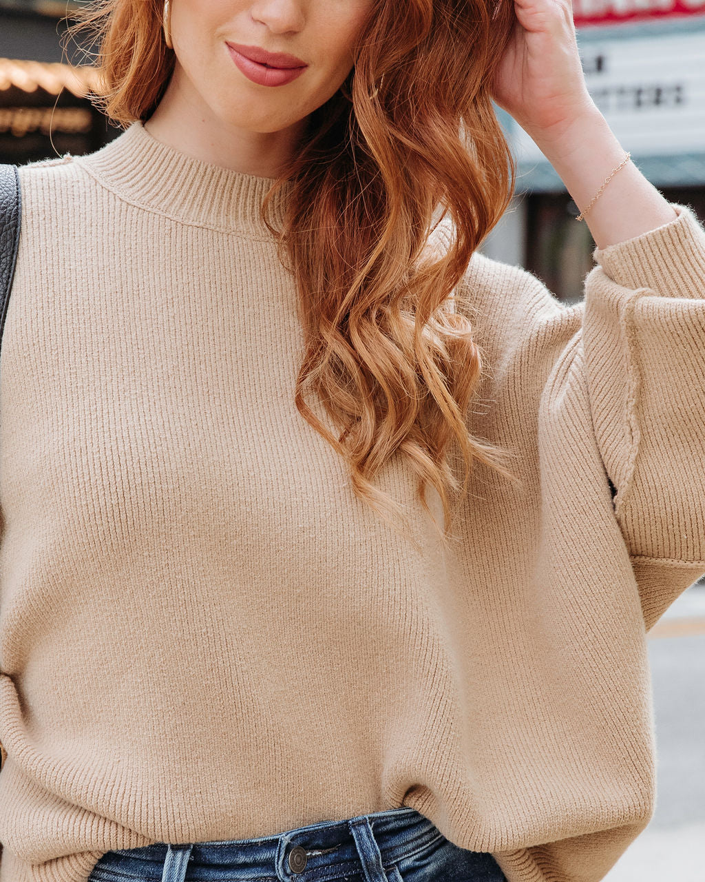 Elouise Knit Oversized Pullover Sweater - Beige