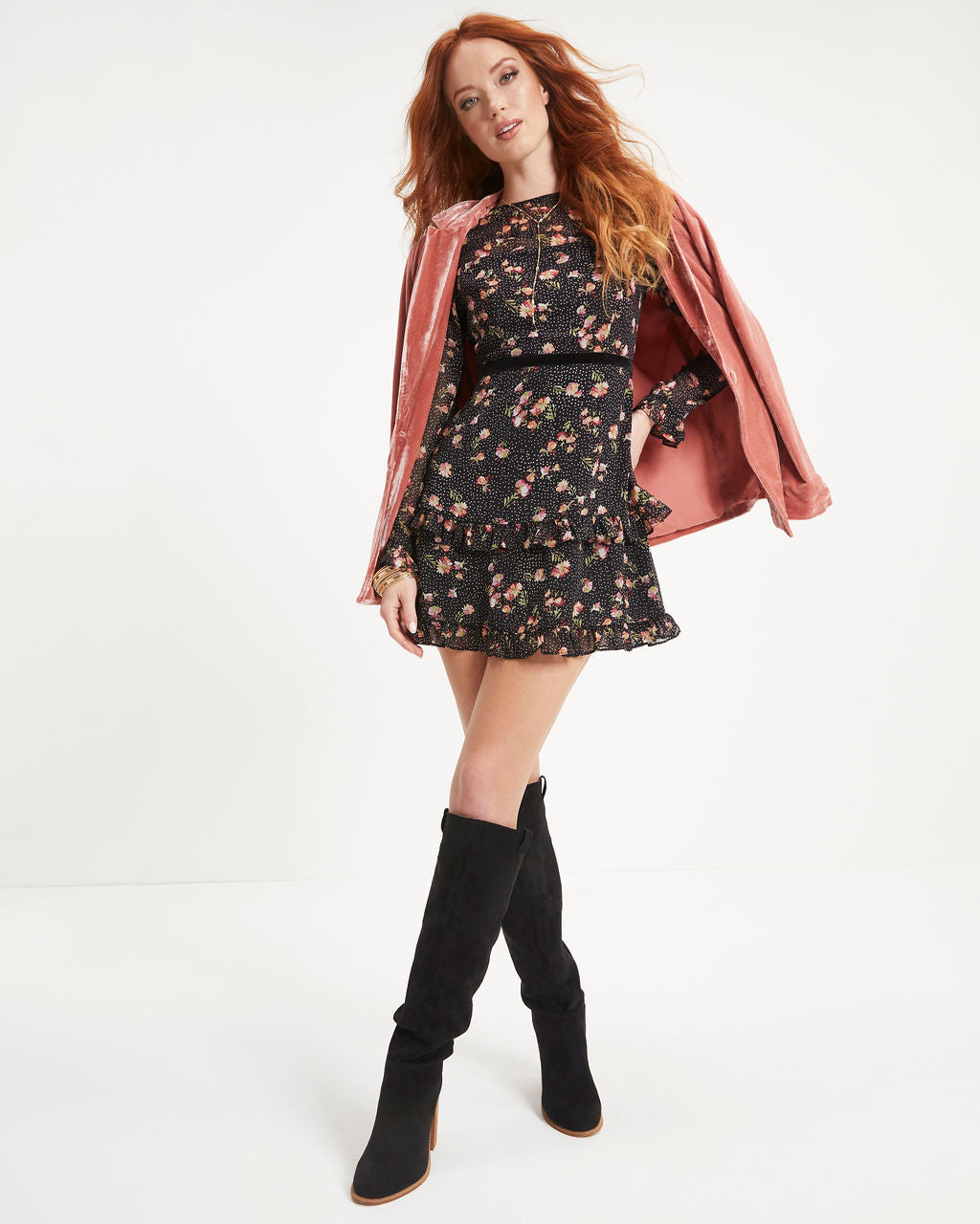 Genesis Floral Tiered Mini Dress - Black