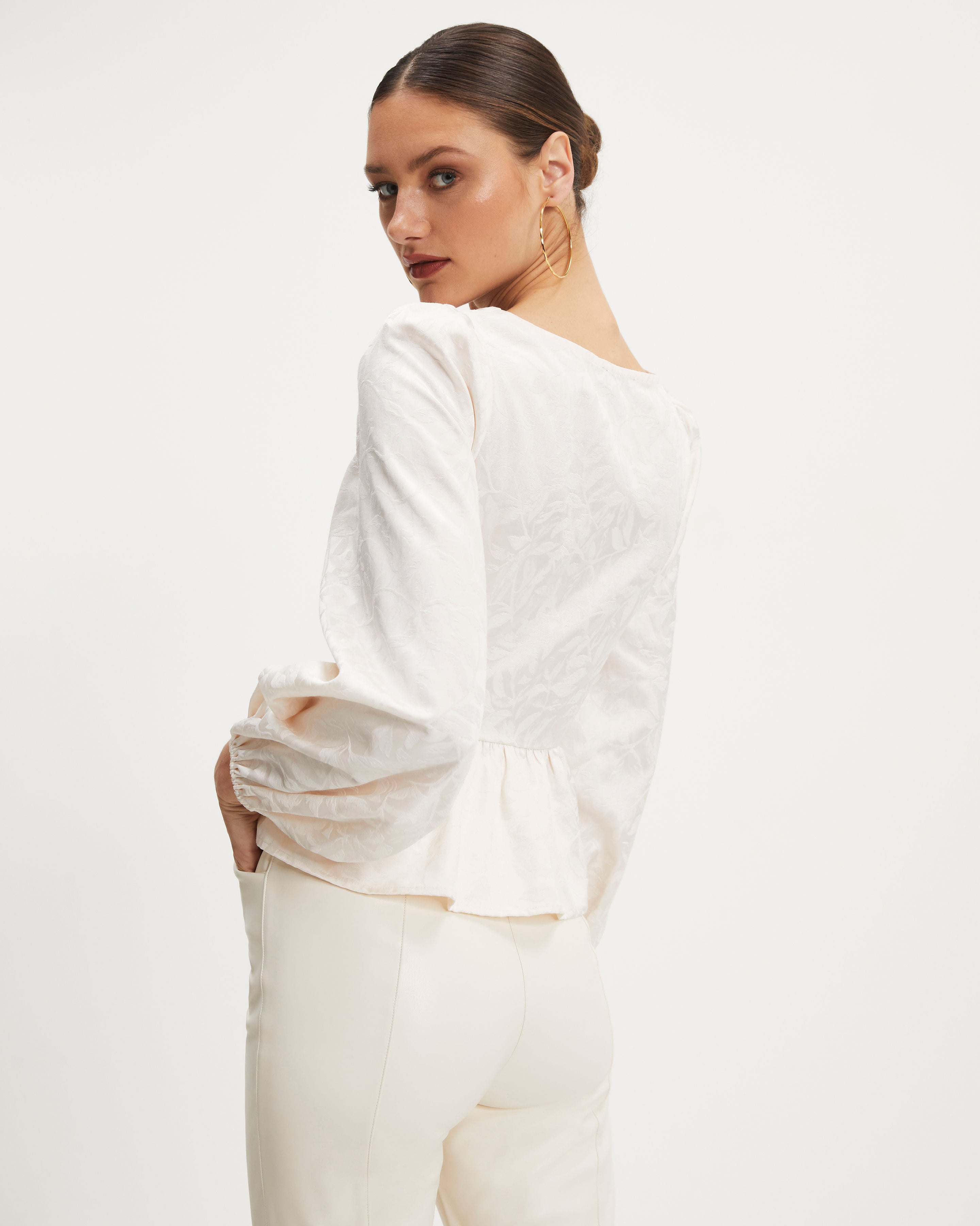 Afternoon At Versailles Puff Sleeve Peplum Top - Cream