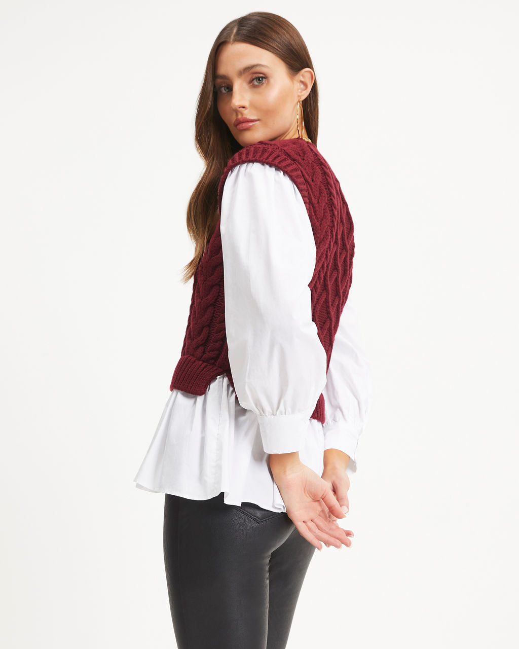 Carmine Contrast Knit Top - Burgundy