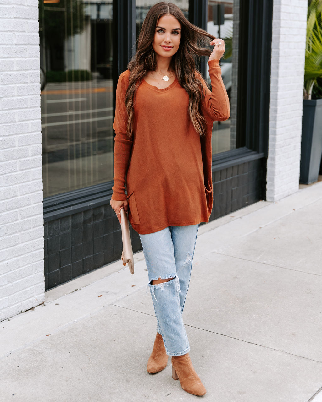 Close To You Pocketed Sweater - Brown