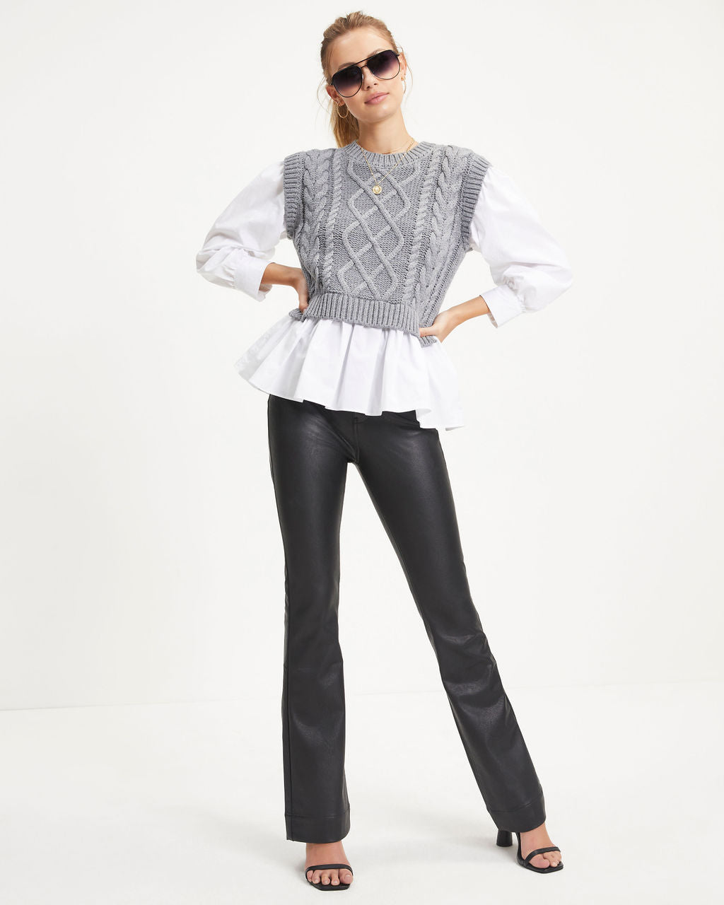 Carmine Contrast Knit Top - Grey