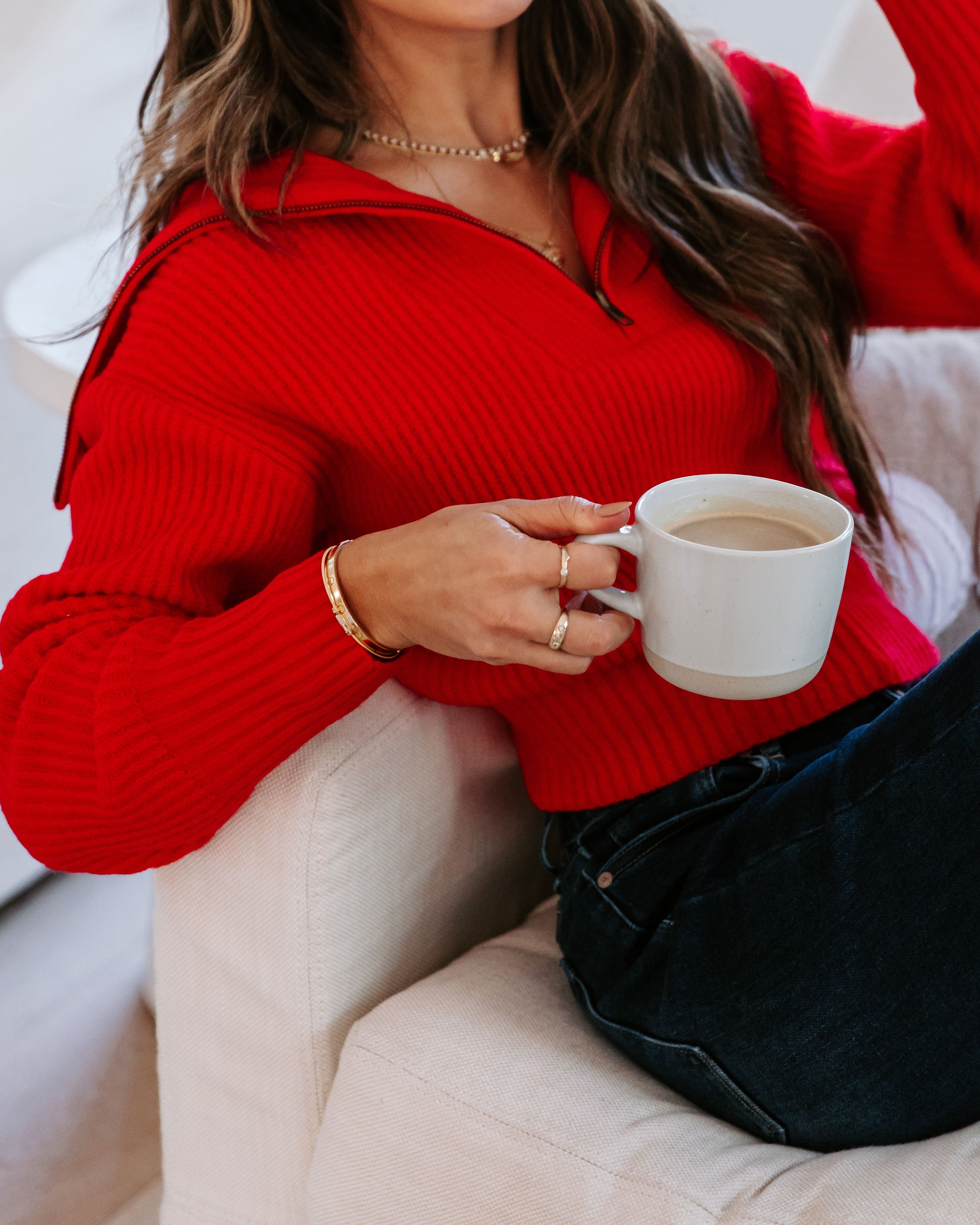 We Love It Half Zip Pullover Sweater - Red