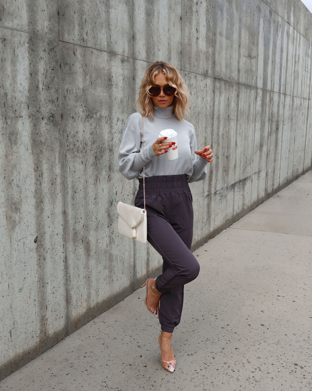 Mountain Lover Turtleneck Knit Pullover Sweater - Light Grey