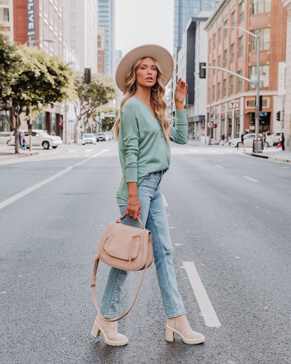 Ezra Grommet Long Sleeve Top - Sage