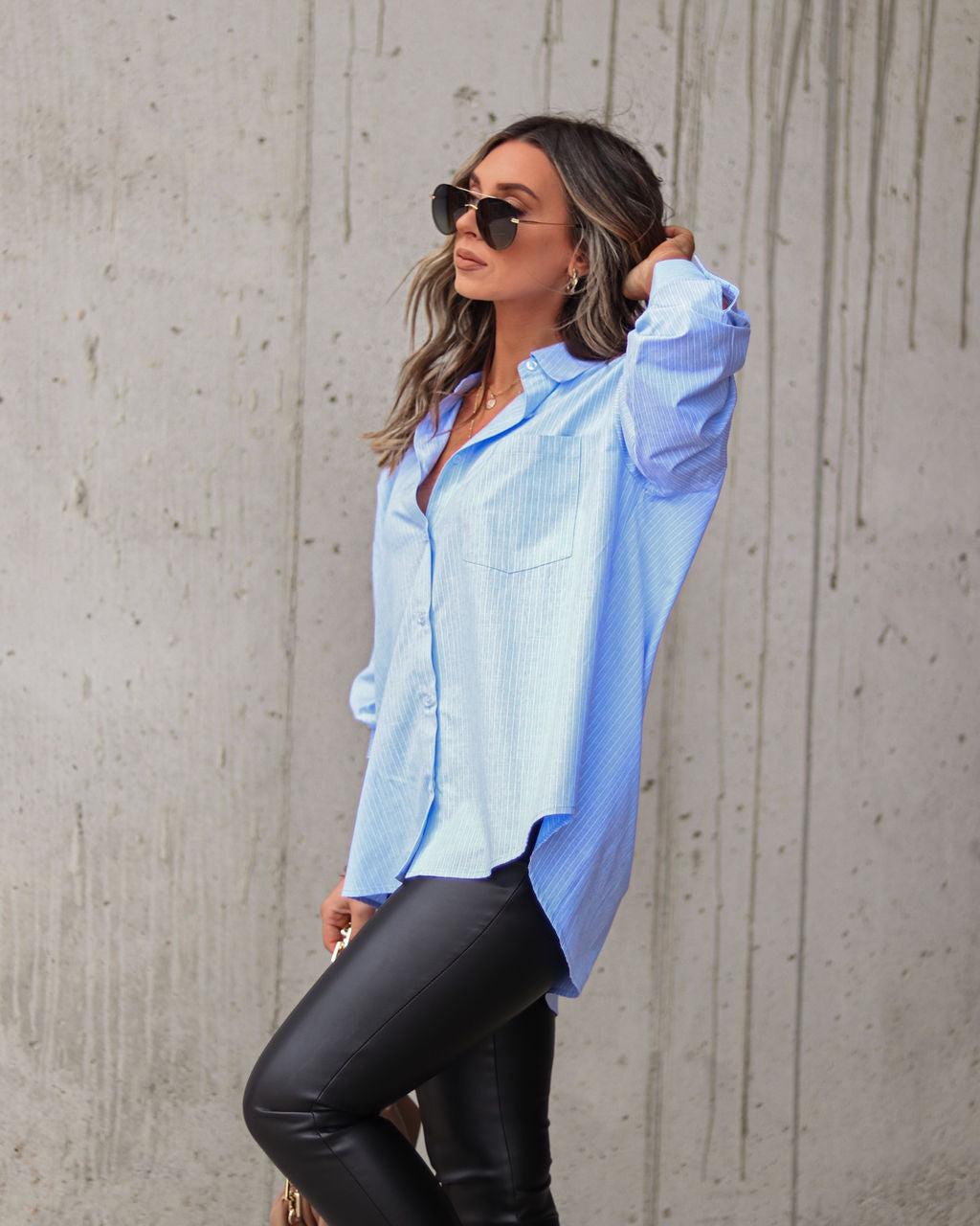 Risky Biz Oversized Button Down Top - Blue