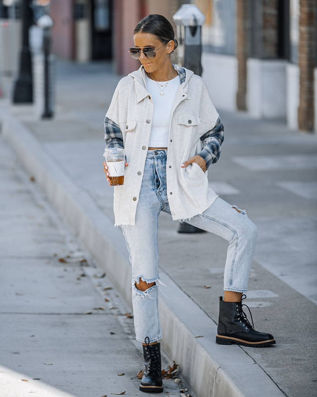 Tearing Up My Heart Plaid Contrast Hooded Jacket