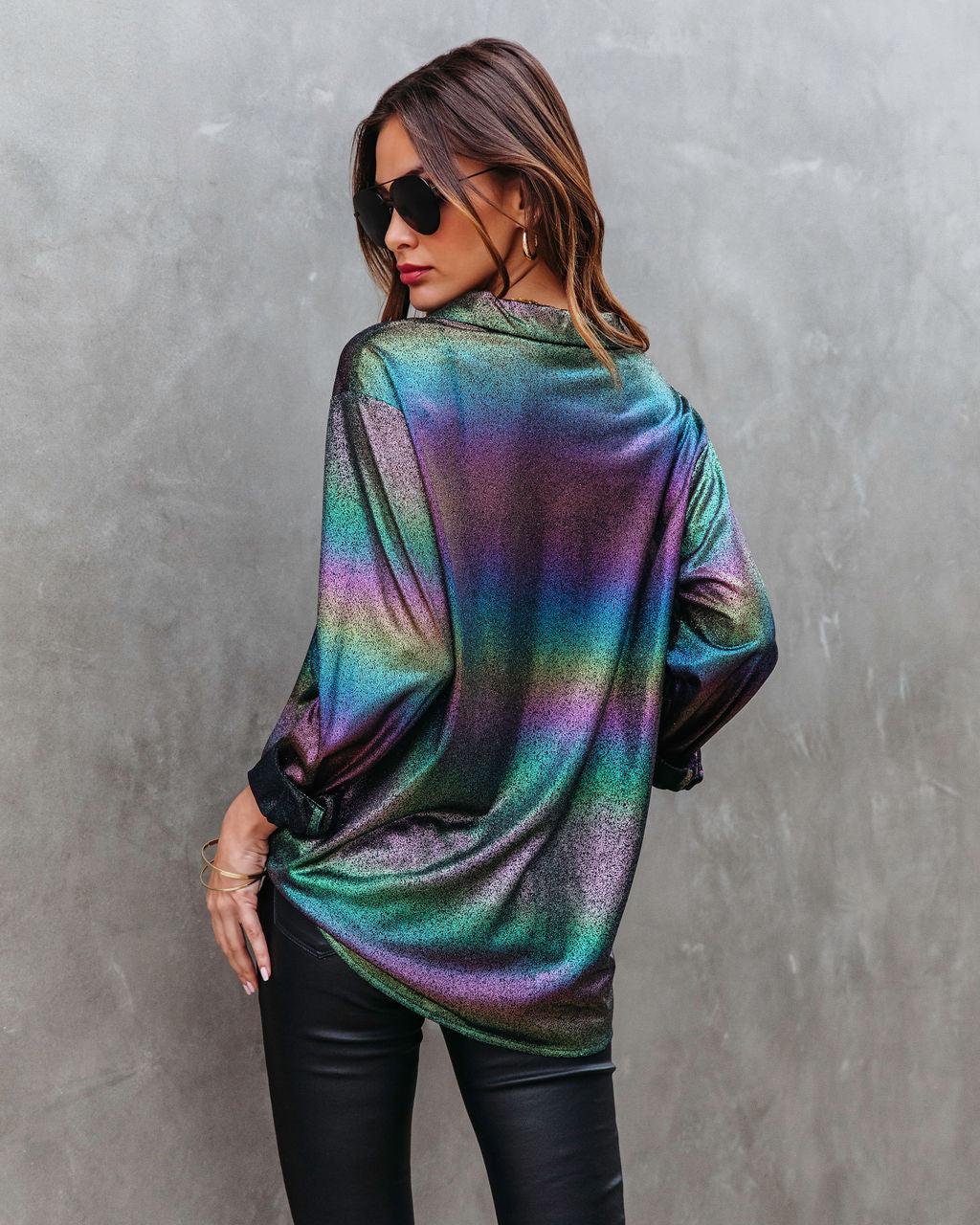 Modern Day Disco Iridescent Button Down Top