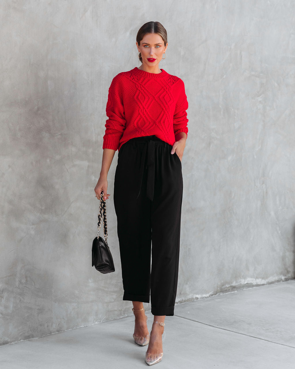 Always Delightful Cable Knit Pullover Sweater - Red