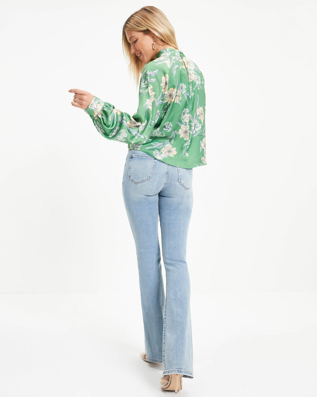 Peaceful Oasis Satin Floral Mock Neck Top