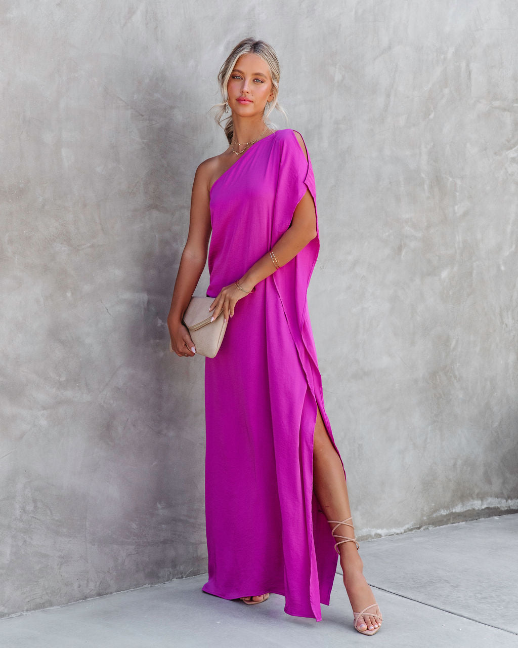 Gala Affair Satin One Shoulder Maxi Dress - Orchid