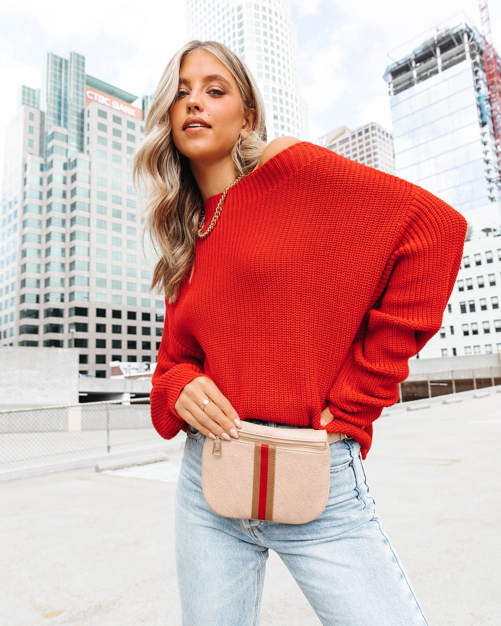 Marlena Ribbed Knit Pullover Sweater - Poppy