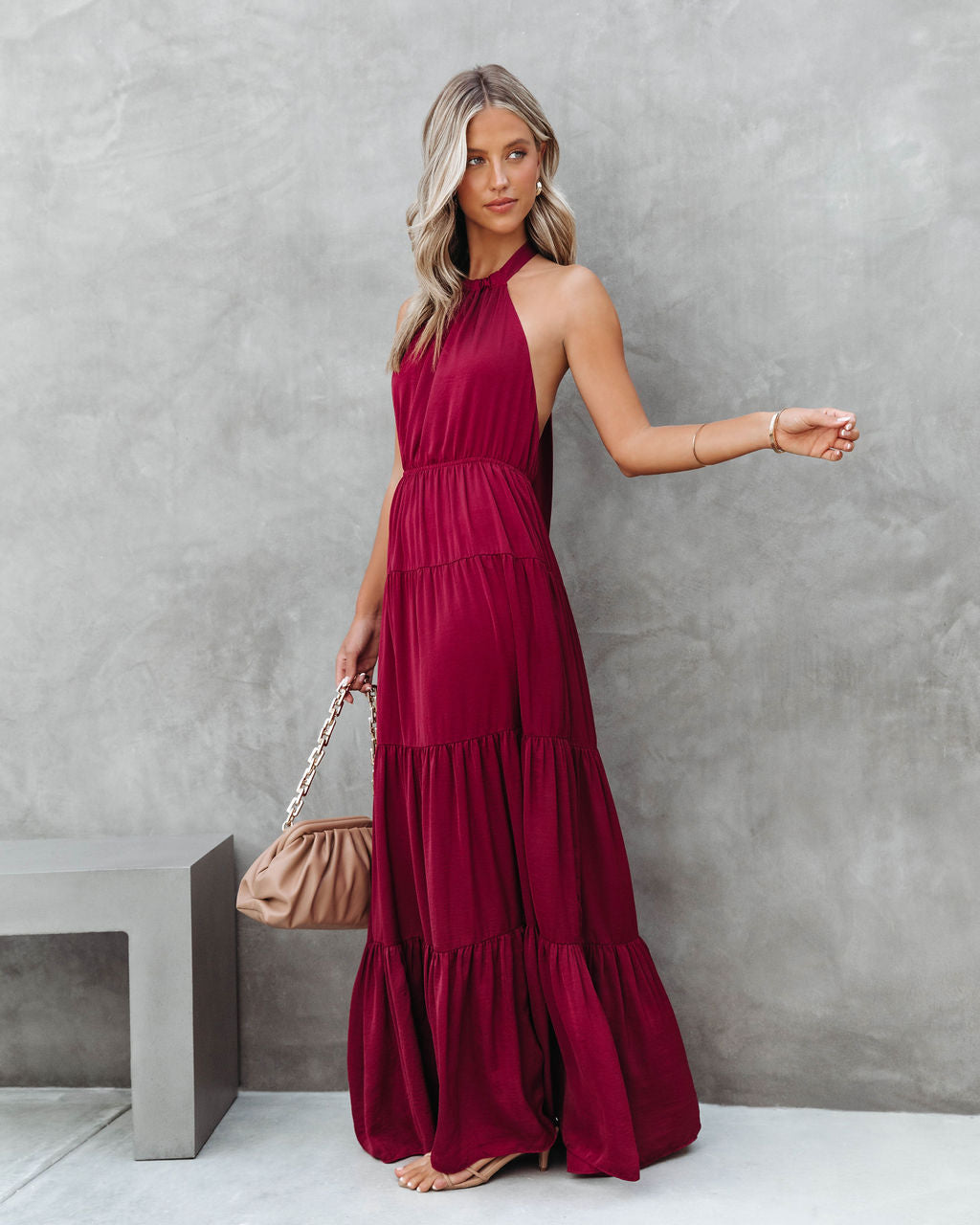 Forever Begins Today Satin Maxi Dress - Wine