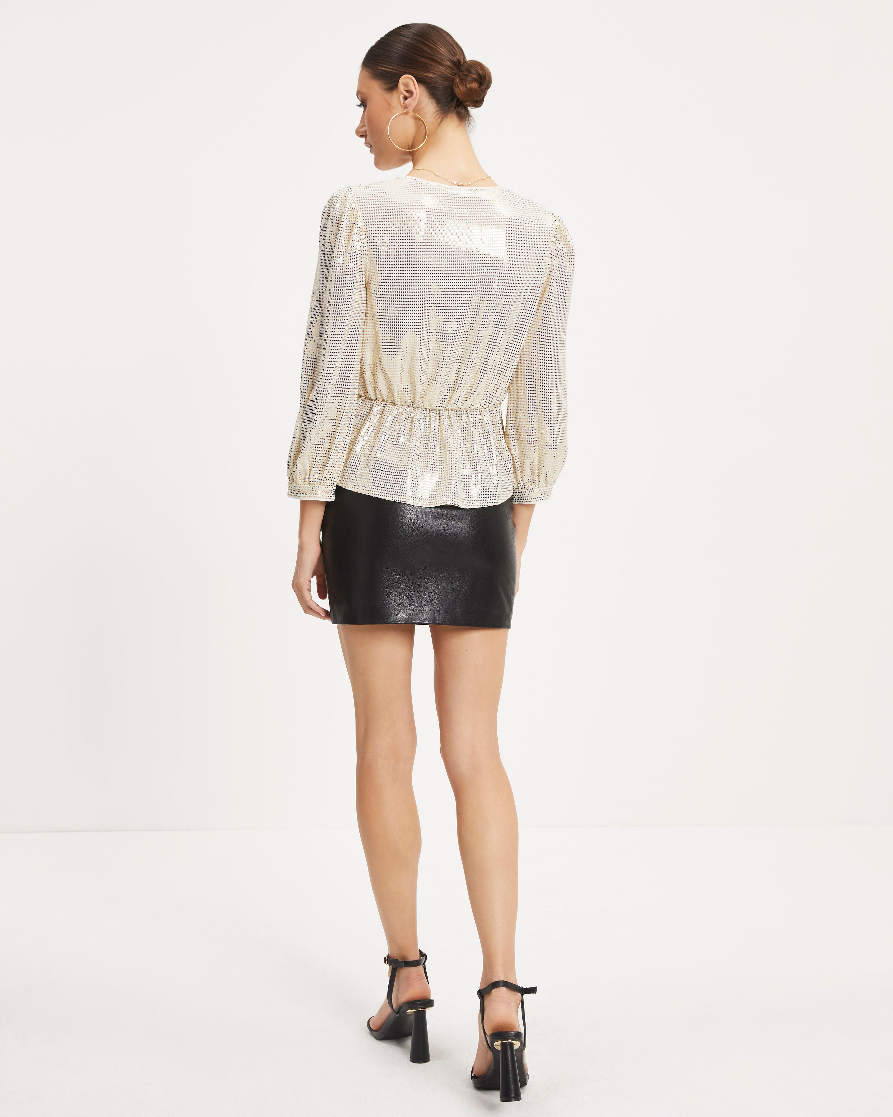 Disco Queen Twisted Front Sequin Top - White