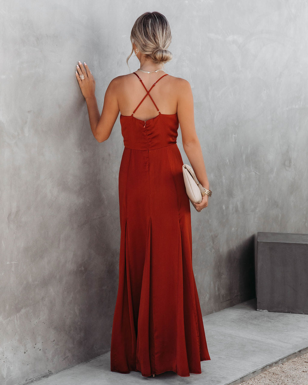 Hey Bella Satin Cowl Neck Maxi Dress - Bronze