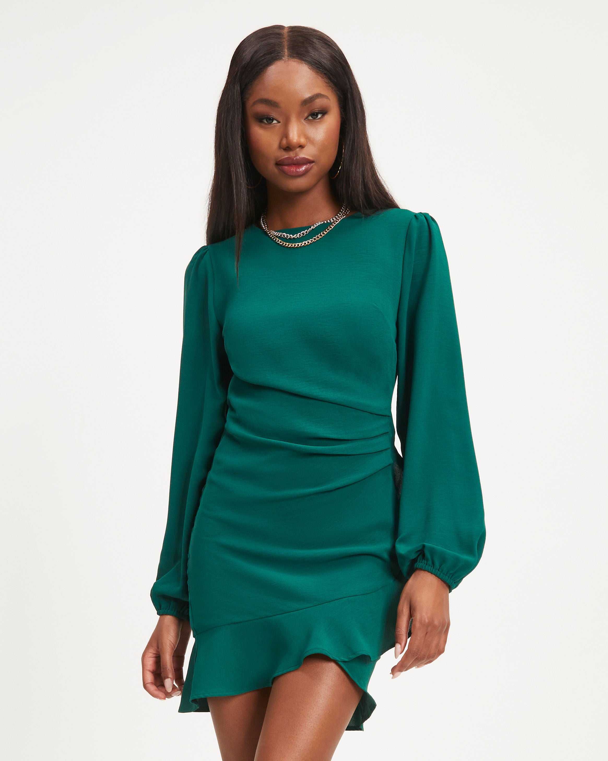Stay Classy Drape Ruffle Mini Dress - Pine