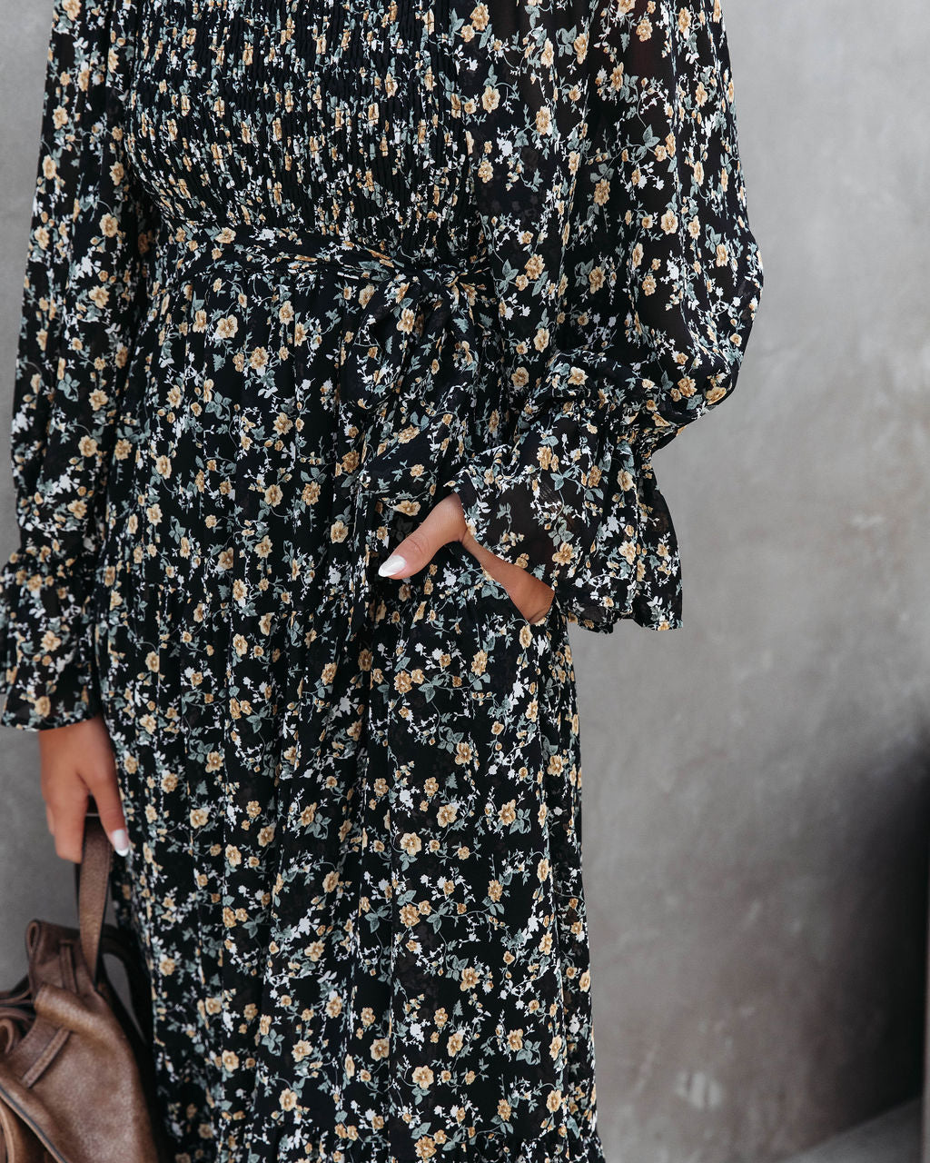 Whimsical Happenings Floral Smocked Midi Dress