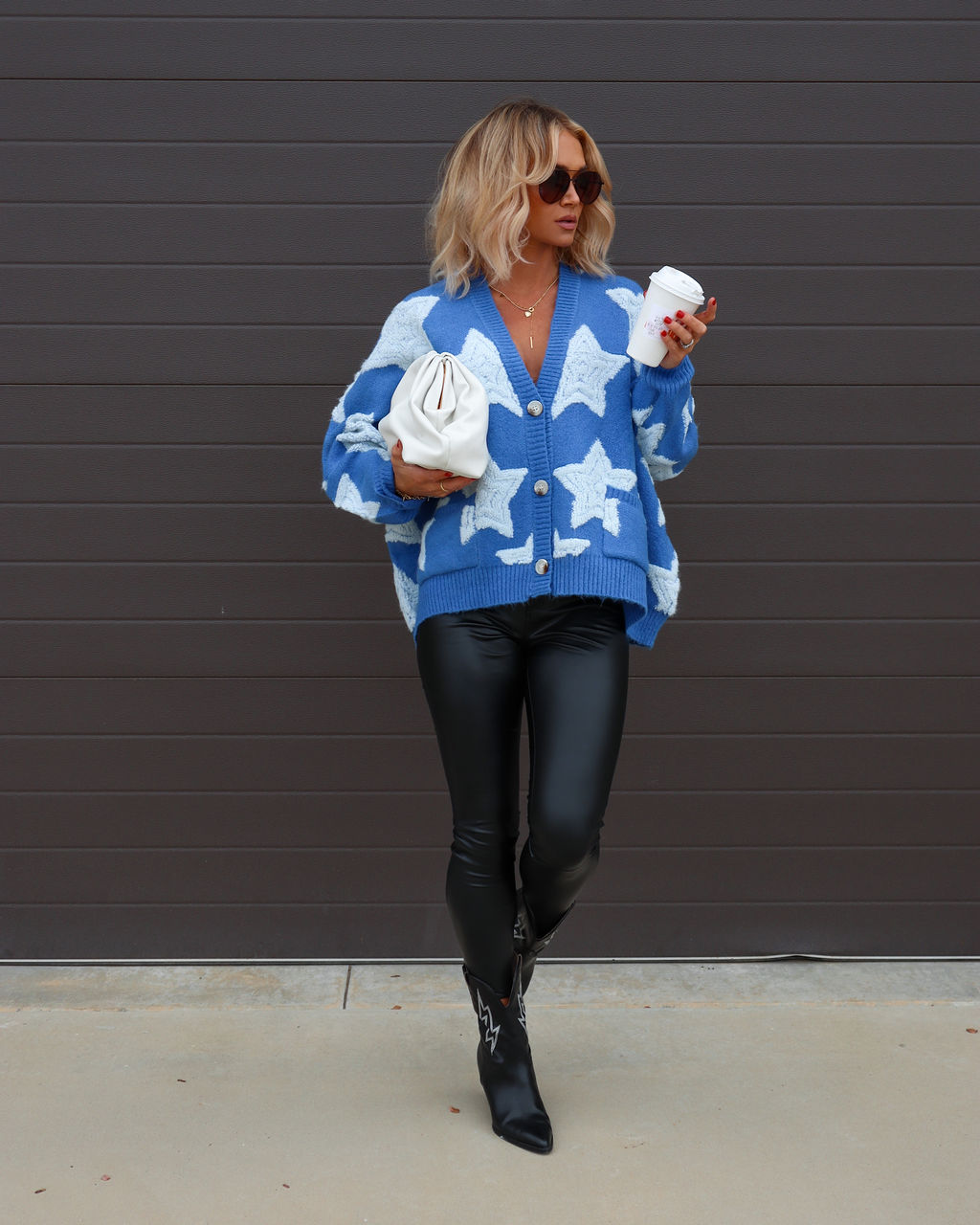 Chasing The Stars Pocketed Oversized Cardigan - Blue